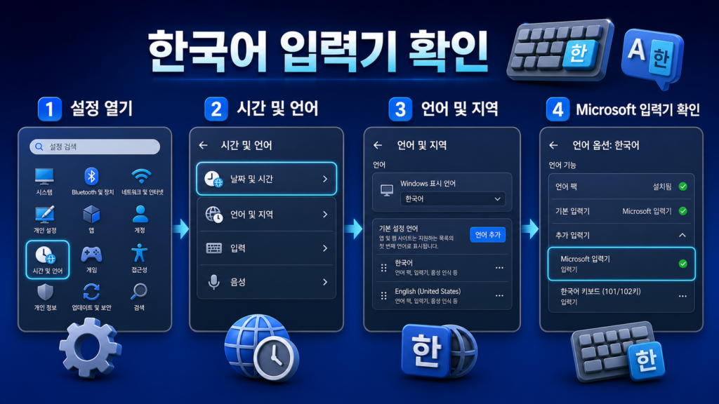 키보드 영문 변환 오류! 한영키 안 먹힐 때 10초 만에 해결하는 단축키 3 Windows 설정에서 한국어 Microsoft 입력기 확인 방법