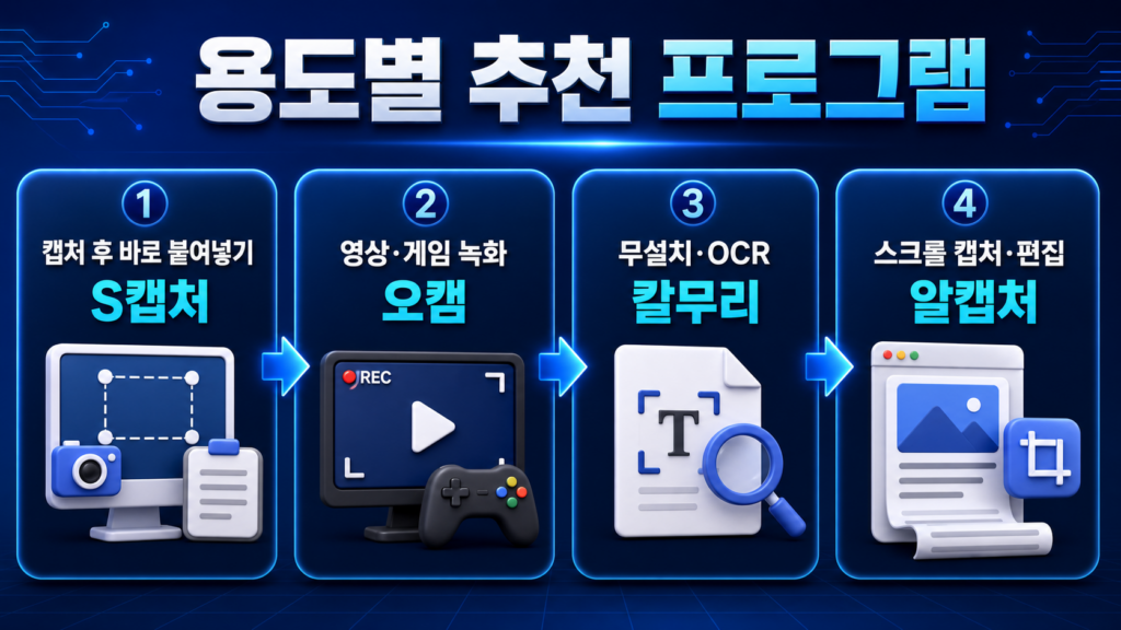 무료 캡처 프로그램 추천|S캡처·오캠·칼무리·알캡처 기능 비교 2 용도별 무료 캡처 프로그램 추천