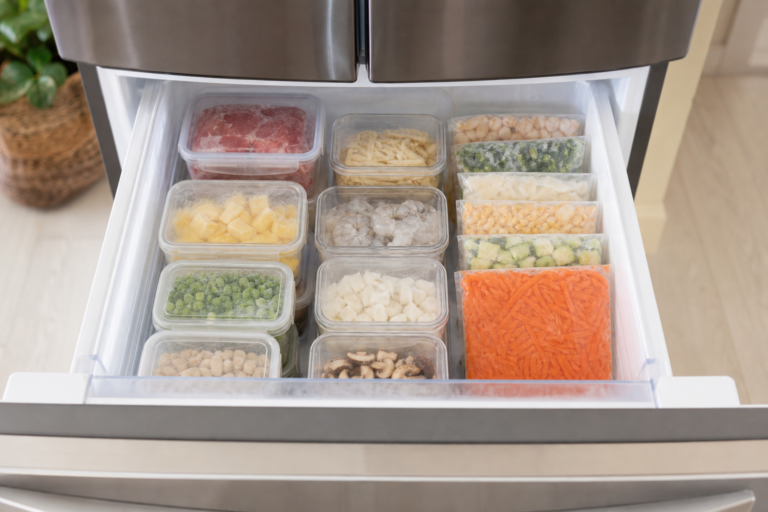냉동실에 성에가 자꾸 낄 때|식품 보관과 문 닫힘 점검 방법 2 식품을 용기와 냉동용 봉투에 나누어 정리한 냉동실 서랍