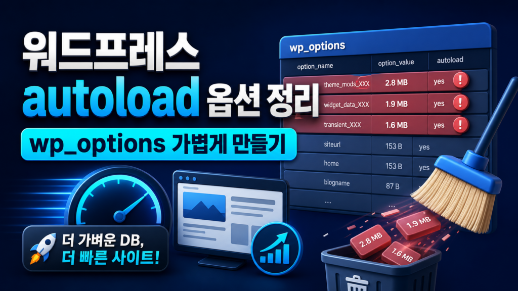 워드프레스 autoload 옵션 정리|wp_options 가볍게 만들기 1 워드프레스 wp_options autoload 옵션 점검과 안전한 정리