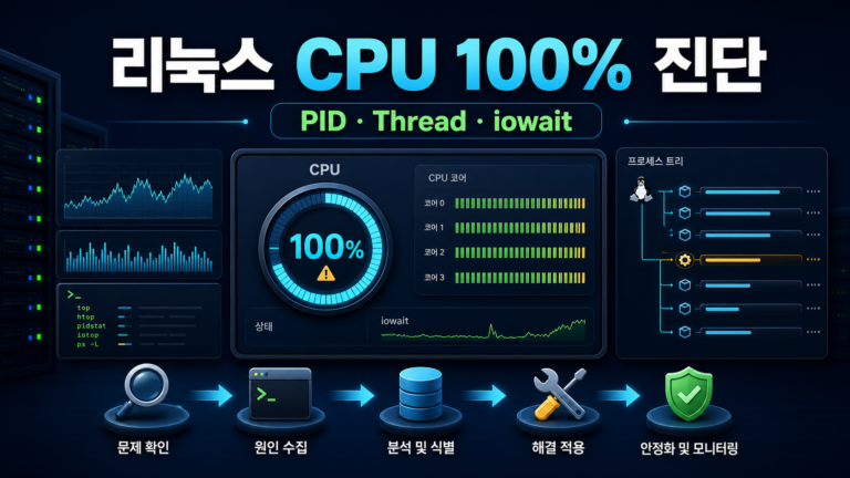 리눅스 CPU 100% 진단|PID·스레드·iowait 20분 추적 5 리눅스 CPU 100% PID 스레드 iowait 진단