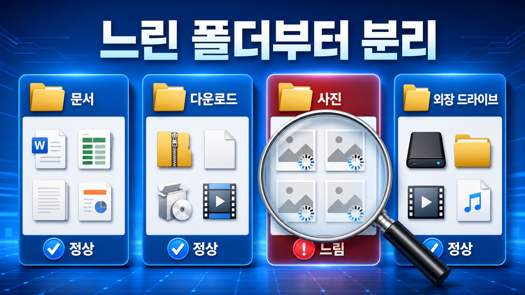 윈도우 파일 탐색기 느릴 때|빠른 실행·미리보기·검색 인덱스 점검 2 문서 다운로드 사진 외장 드라이브를 비교해 느린 폴더를 찾는 방법
