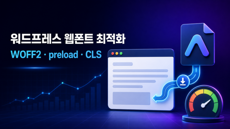 워드프레스 웹폰트 최적화|WOFF2·preload·CLS 점검 1 워드프레스 웹폰트 WOFF2 preload와 CLS 점검을 표현한 대표 이미지